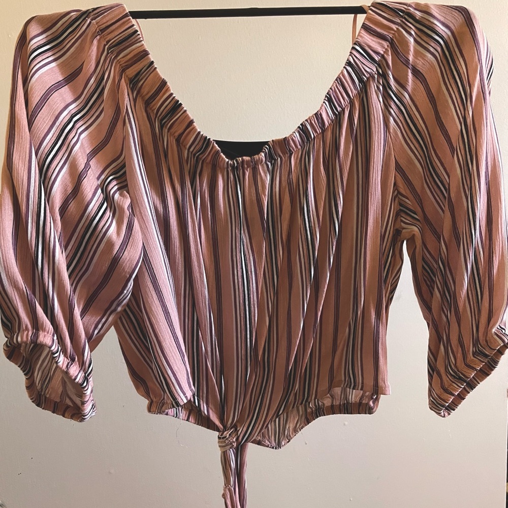 Pink striped crop top (L)